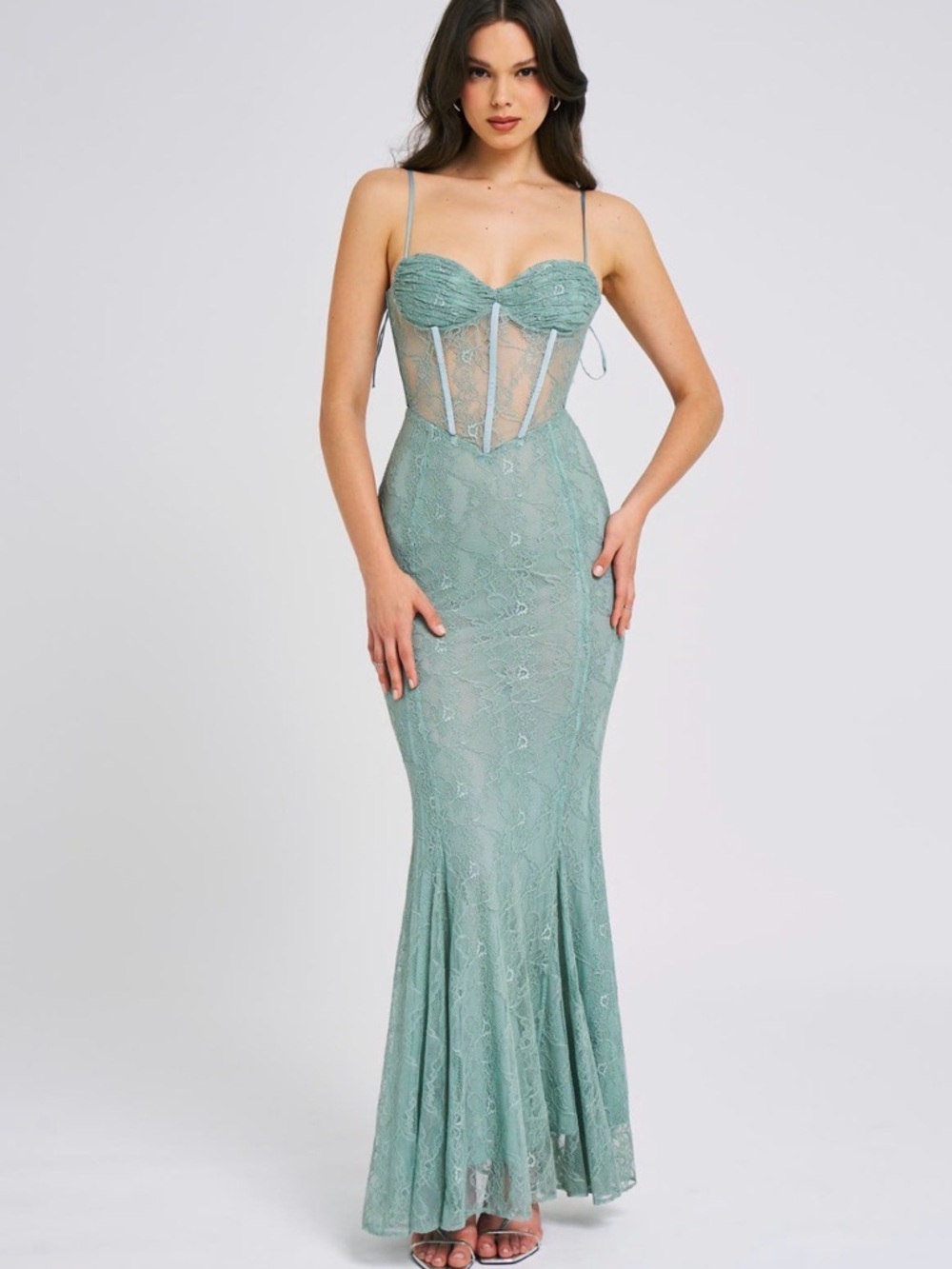 Miss Circle Janelle Green Sweetheart Mermaid Lace Maxi Dress Sz Large-Brand New